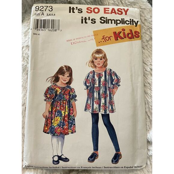 Simplicity Pattern 9273 Sizes 3 - 6 Childs Dress Tunic Leggings Cut 1994 - Picture 1 of 3